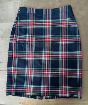 J.Crew Re-Imagined Tartan Plaid Pencil Skirt Size 00 Navy Red Lined Stretch